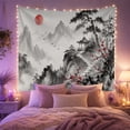 thumbnail image 2 of Cherry Blossoms in Misty Mountain Landscape, Serene Japanese Inspired Style for Nature Lovers, Asian Wall Art, Housewarming Gift, Tapestry Wall Hanging for Bedroom, Living Room and Dorm, 2 of 7