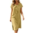 thumbnail image 5 of Asgosdo Dresses for Women Summer Cotton Linen Short Sleeve Solid Color Casual Cozy Going Out Midi Dress, 5 of 5