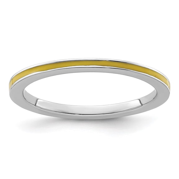 Auriga Fine Jewelry 925 Sterling Silver Yellow Enameled 1.5mm Ring for Women Size- 5