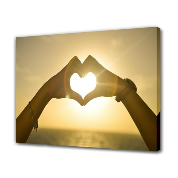 Heart Hands Sunset Canvas Poster Bedroom Decor Sports Landscape Office Room Decor Gift,Frame-style,12x18inch(30x45cm)