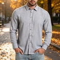 thumbnail image 2 of LODIENY Men's Stretch Wrinkle Free Dress Shirt Long Sleeve Collared Button Down Shirts Regular Fit Wedding Work Blouses Gray XXL, 2 of 7