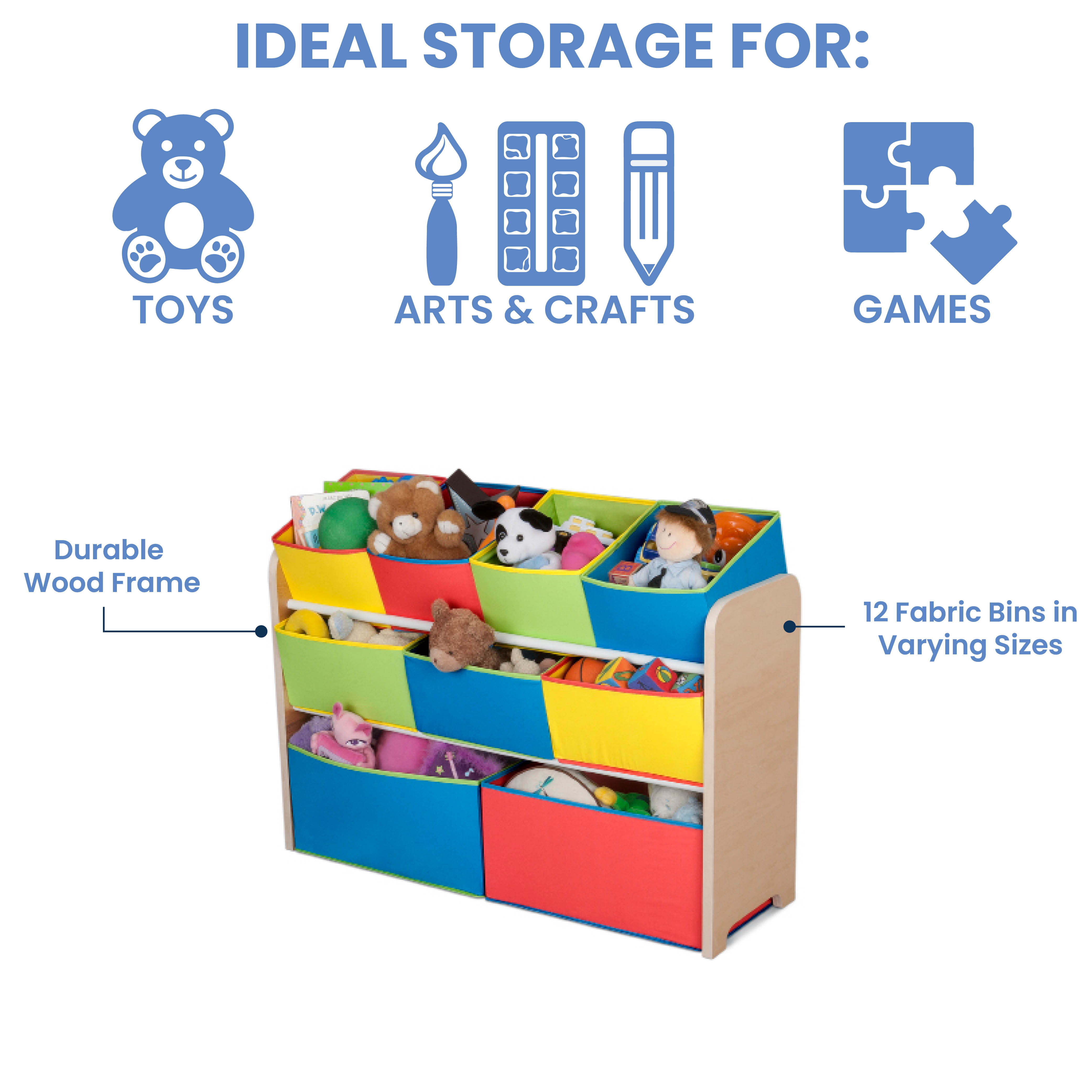 Delta Children Deluxe Multi-Bin Toy Organizer with Storage Bins, Greenguard Gold, Wood, Natural - image 3 of 8