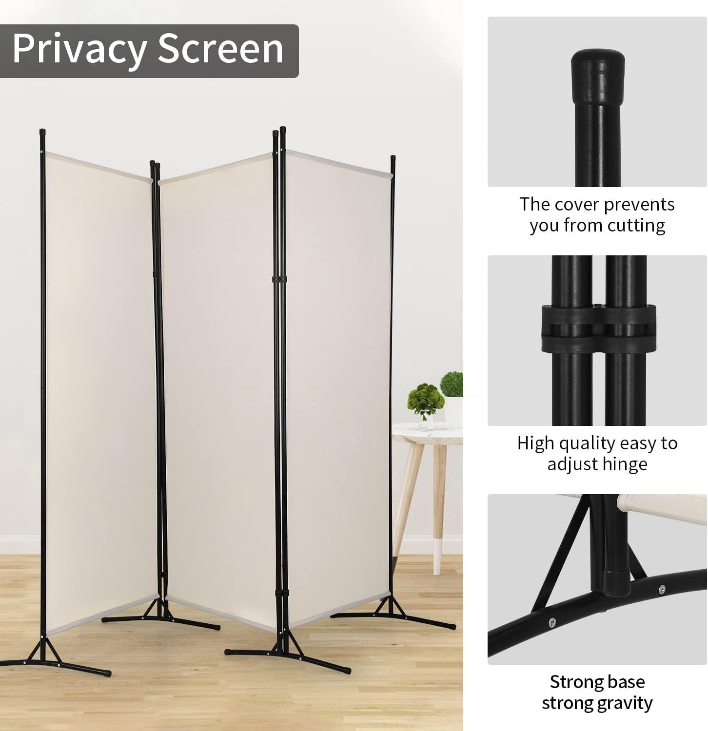 FDW 3 Panel Room Divider 5.9FT Partition Room Separators with Metal Frame Portable(Beige)