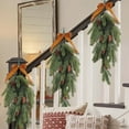 thumbnail image 4 of Artificial Christmas Teardrop Swag, 27.5 Inch Rustic Pine Greenery Garland with Pine Cones & Velvet Bow, Holiday Hanging Decor for Front Door, Mantle, Wall, Indoor Outdoor Xmas Home Decoration, 4 of 8