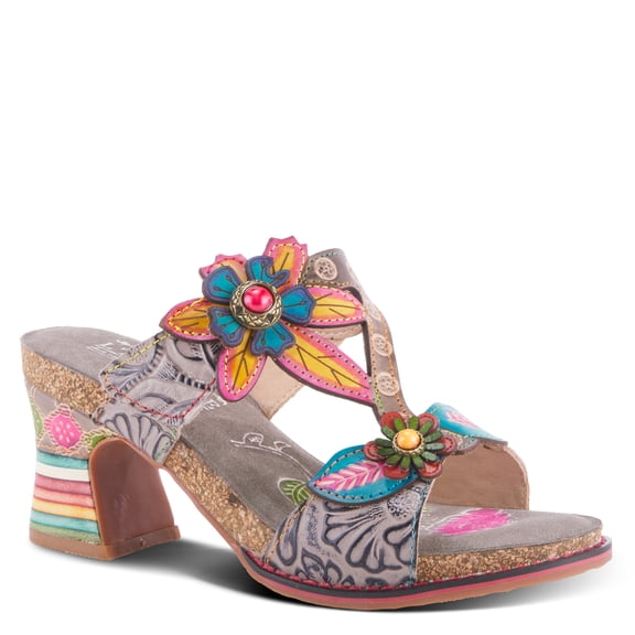Spring Step L'Artiste Rossie Hand-Painted Leather Sandals – Women’s Slip-On Platform Sandal with Hook & Loop Closure, Colorful Heel, Adjustable Strap