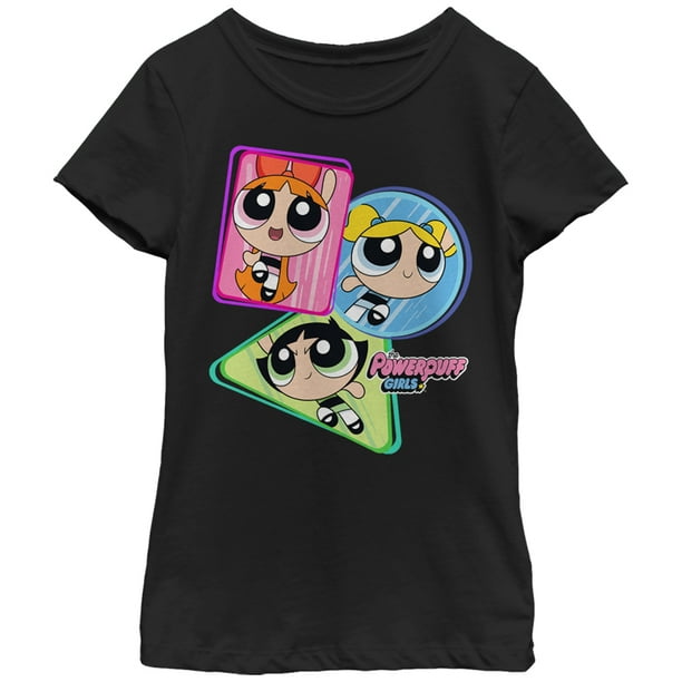 The Powerpuff Girls Girl S The Powerpuff Girls Superhero Shapes Graphic Tee Black Large Walmart Com Walmart Com