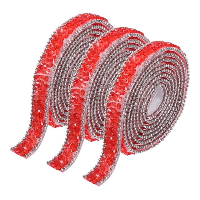 Unique Bargains 3 Pcs Garniture en Résine Strass 3 Verges Rubans Adhésifs Rouges en Diamant Bandes de Strass Ruban