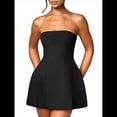 thumbnail image 1 of Vestido Corto de Fiesta de Graduación con Corte en A y Sin Tirantes para Mujer Negro L, 1 of 10
