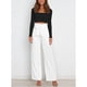 thumbnail image 2 of Pantalones largos de pierna ancha para mujer, pantalones transpirables de color puro con correa de cintura alta para chicas blancas S, 2 of 8