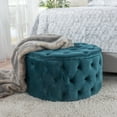 thumbnail image 5 of GDF Studio Howell Modern Glam Velvet Tufted Circular Ottoman, Dark Teal, 5 of 6
