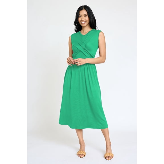 Solid Sleeveless Cross-Over Bodice Midi Dress | 6 Colors | S-3X