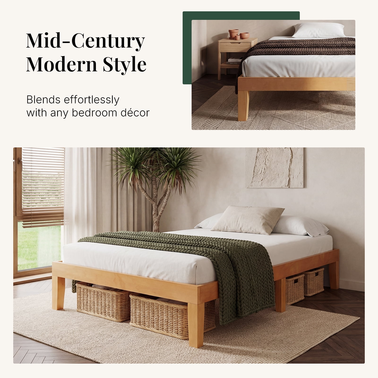 CONCETTA 12 Inch Twin Natural Pine Platform Bed Frame, Wood Slat Support, No Box Spring Needed