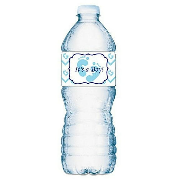 20 Its a Boy Blue Footprints Baby Shower Party Water Bottle Labels; Waterproof Water Bottle Wrappers; Its a Boy Water Bottle Stickers Labels Decorations