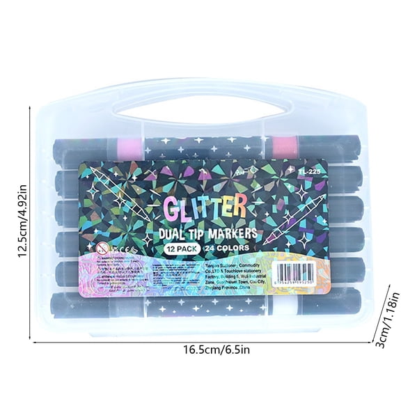 24 Colors Vibrant Glitter Dual Tip Markers, Fine Liner & Brush Tip Water-Based Non-Toxic Sparkle Art Pens for Drawing, Journaling, Scrapbooking, DIY Crafts and Creative Art Projects