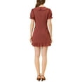 thumbnail image 3 of Unique Bargains Femmes Col Ébouriffé Casual Bouton Up Damier Robe Rouge S, 3 of 5