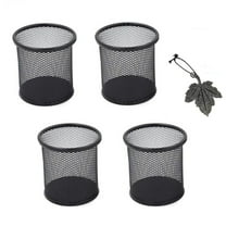 4 Pack 4" inch Black Round Cylinder Shape Mesh Pen Holder Metal Jumbo Pencil Cup Pen Organizer Medium Size - Bonus Leaf Bookmark