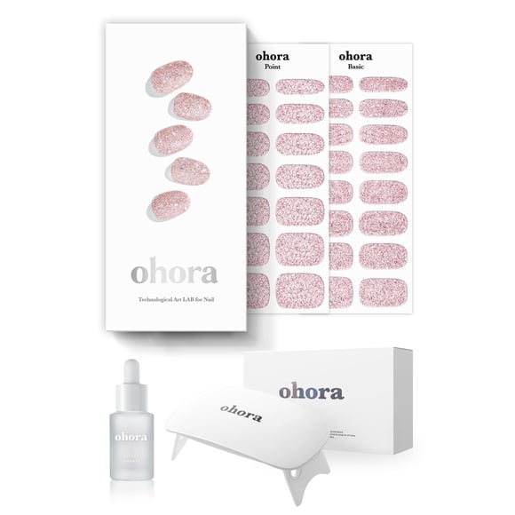 ohora Semi-Cured Gel Nail Strips Value Set (N Pixie Dust Starter Kit) Includes Full Size Lamp and Mini Remover, Salon-Quality, Long Lasting, Easy to