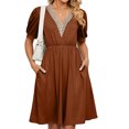 thumbnail image 2 of Purcoar Women's Summer Dress Short Sleeve V-Neck Midi Dress With Pocket, 2 of 8