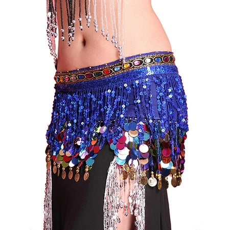 Belly Dance Dancing Tassel Belt - Women Belly Dance Hip Scarf Wrap Belt W/Coins Sequin Tassel Skirt
