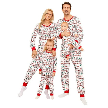 

wybzd Family Christmas Pjs Matching Set Printed Long Sleeve Tee and Bottom Loungewear Holiday Xmas Sleepwear Nightwear Set