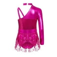 thumbnail image 3 of Sholeno Kids Girls Sequin Latin Dance Tassel Dress Leotard Shiny Asymmetrical Shoulder Fringe Skirted Bodysuit Hot Pink 12, 3 of 6