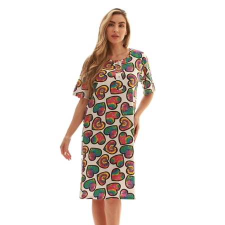 

Just Love Short Sleeve Nightgown Sleep Dress for Women Sleepwear (Tie Dye Tossed Hearts X-Large)