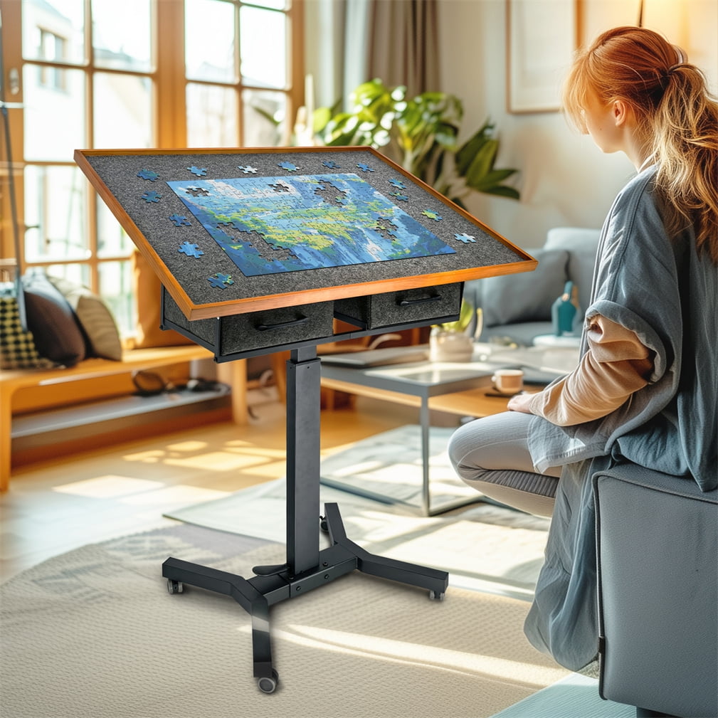 Wisfor Large 1500PCS Jigsaw Puzzle Table Gas-Lift Height Adjustable 360° Rotation Tilting Desktop w/ 2 Storage Drawer,35.43x27.56x38.58 inch