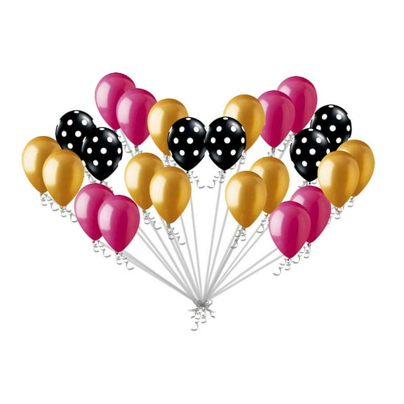 24 pc Black Gold Rose Polka Dot Latex Balloons Party Decoration Graduation Luau