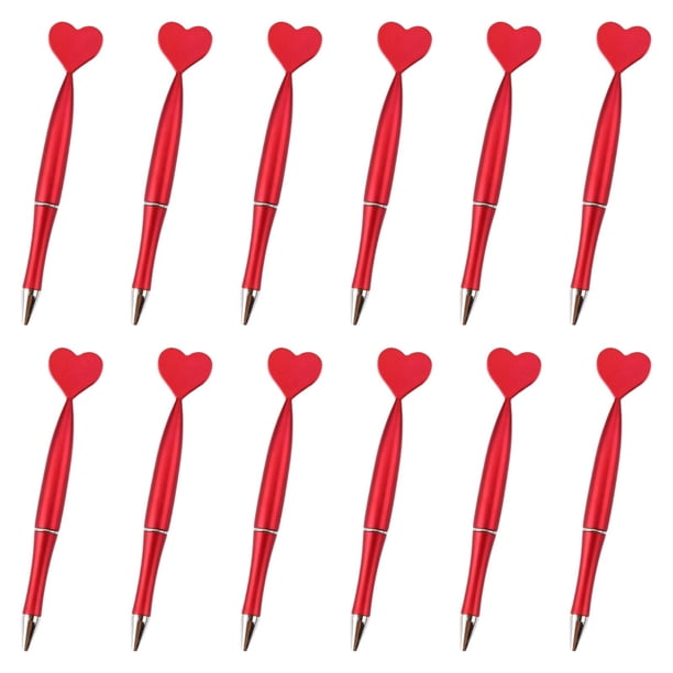 12 bolígrafos con forma de corazón para Valentín, bolígrafos con forma de corazón, creativa para fiestas, suministros de Valentín Rojo