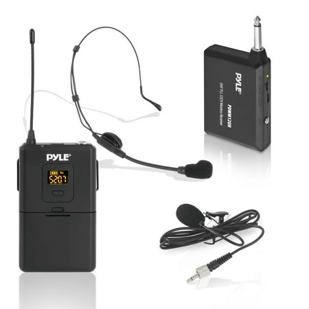 PYLE PDWM12UH - Wireless Microphone System, Beltpack Transmitter with Headset & Lavalier (Best Wireless Lavalier System)