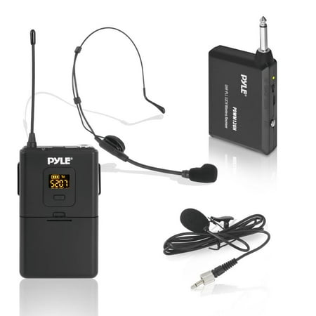 Vhf Wireless Lavalier Mic System PYLE PDWM12UH - Wireless Microphone System, Beltpack Transmitter with Headset & Lavalier Mics ()