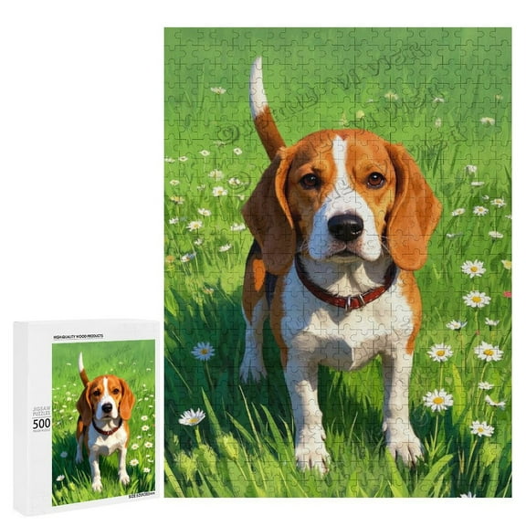 Beagle Dog Themed Wooden Jigsaw Puzzle 500 Pieces, Challenging Fun for Adults