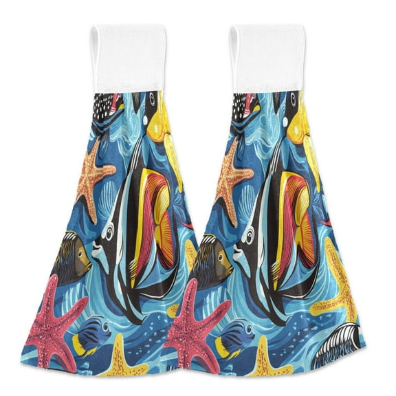 BZSMCE Hanging Hand Towels Fashion Underwater Wonderland Pattern 2-Pack - Velcro Style Bathroom Kitchen Towels