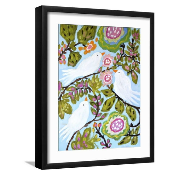 Art.com Sweet Love Birds I Art Print by Karen Fields, Black Frame Wall Art, 17" x 21"