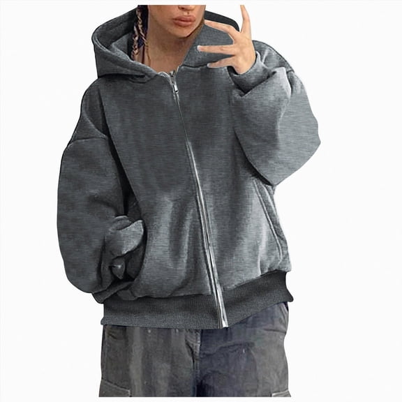 TOWED22 Mens Zip Up Hoodie Fleece Zipper Hooded Jacket Sweatshirt Lightweight with Pockets Long Sleeve Solid Color Drawstring Hoodies,Dark Gray,M
