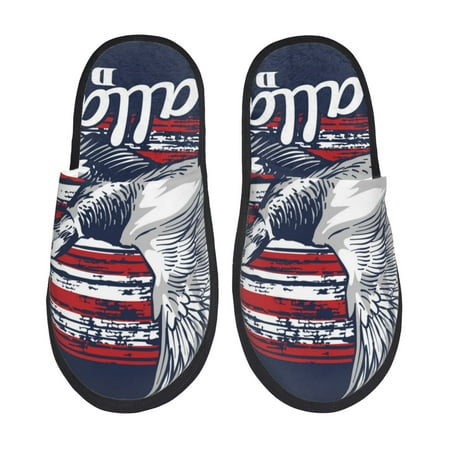 Balery Mallard Duck With American Flag Slient Indoor Furry Fleece Comfort House Shoes Soft Non-Slip Home Shoes Cotton slippers House Slippers-- Medium