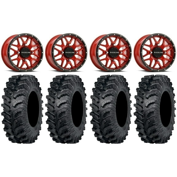 Raceline Krank 15" Wheels Red 32" MT911 Tires Polaris RZR XP 1000 / PRO XP / Ranger XP 900/1000