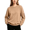 thumbnail image 2 of Womens Ribbed Detail Top Women Loose Winter Round‑Neck Sweatshirt Solid Long Sleeve Pullover with Spliced Ribbed Zipper Pockets Soft Clothing for Home Rest and Short Trips Khaki Xl, 2 of 9
