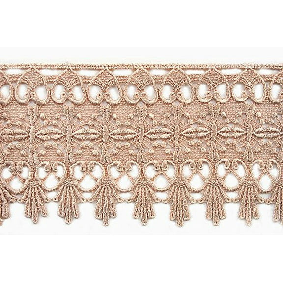 Altotux 4.75" Gold Coral Green Gray Eggplant Embroidered Venice Lace Trim By 15" (LATTE)