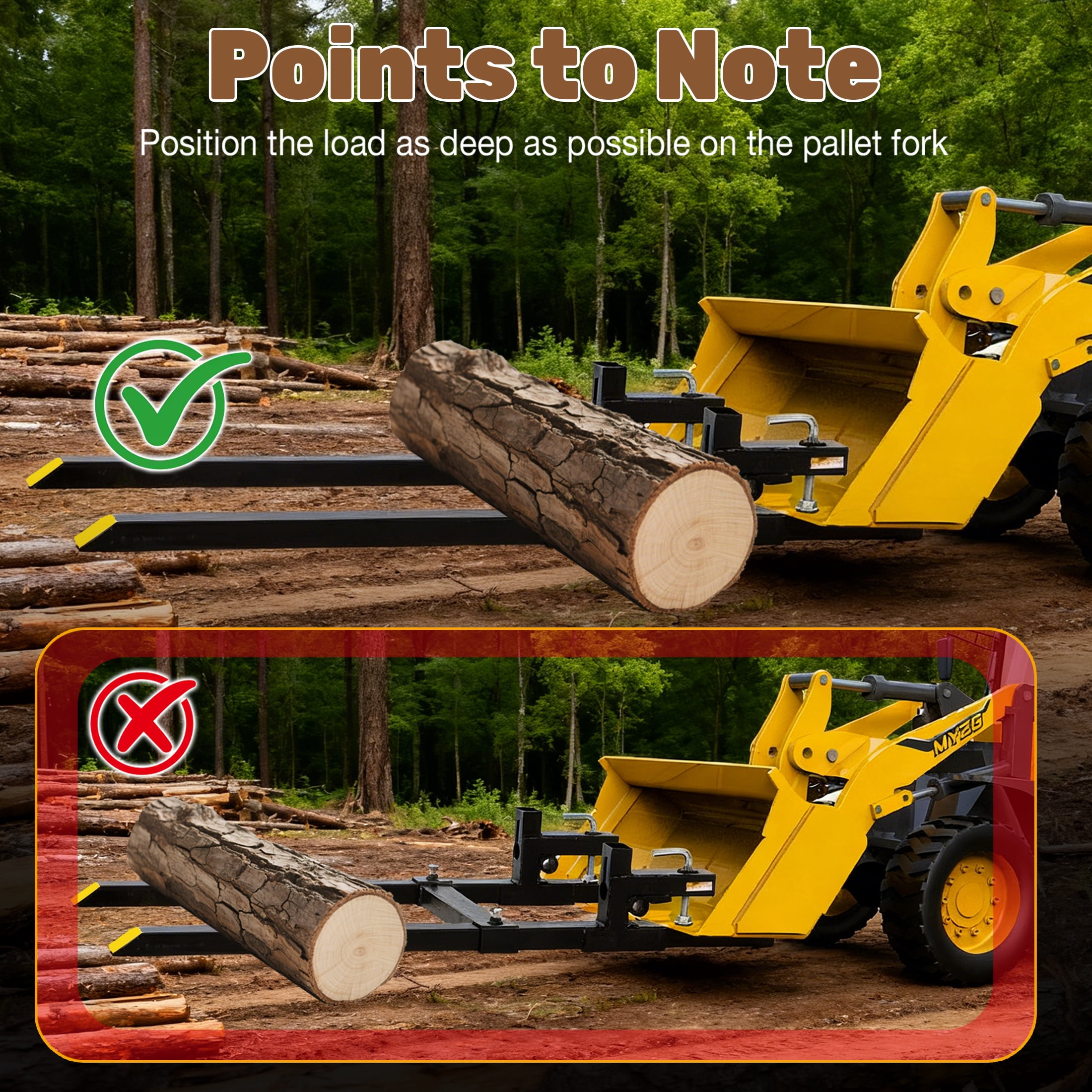 EDX 60" Clamp On Pallet Forks, Heavy Duty 2000lbs Quick Attach, Adjustable Stabilizer Bar for Tractor Attachments, Skid Steer & Loader Bucket