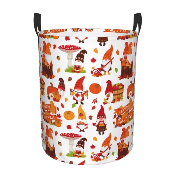 Balery Autumn Gnome Cesta de ropa redonda con asas, impermeable, independiente, para ropa, juguetes, dormitorio y familia-Small