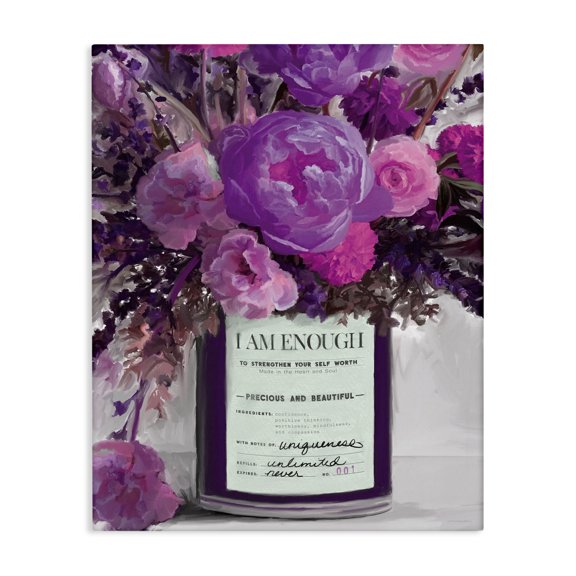 Stupell Industries Art Deco I Am Enough Inspirational Phrase Purple Pink Flowers Canvas Art, 16 x 20, by Kamdon Kreations