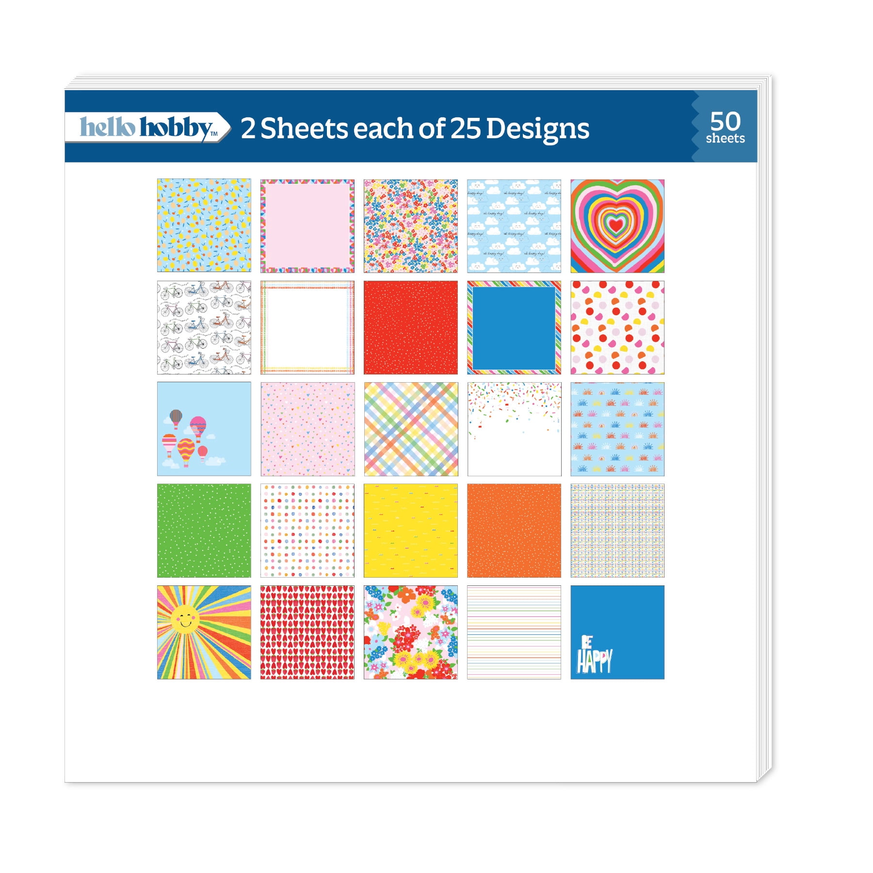 Roobee by Hello Hobby /Sunshine Paper Pad, Multicolor Scrapbook Paper, 50 Sheets, 25 Designs