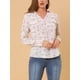 thumbnail image 5 of Camiseta de manga larga con pliegues y cuello en V para mujer Inspire Chic, con estampado floral y bolsillo falso, talla XS, blanca, 5 of 7