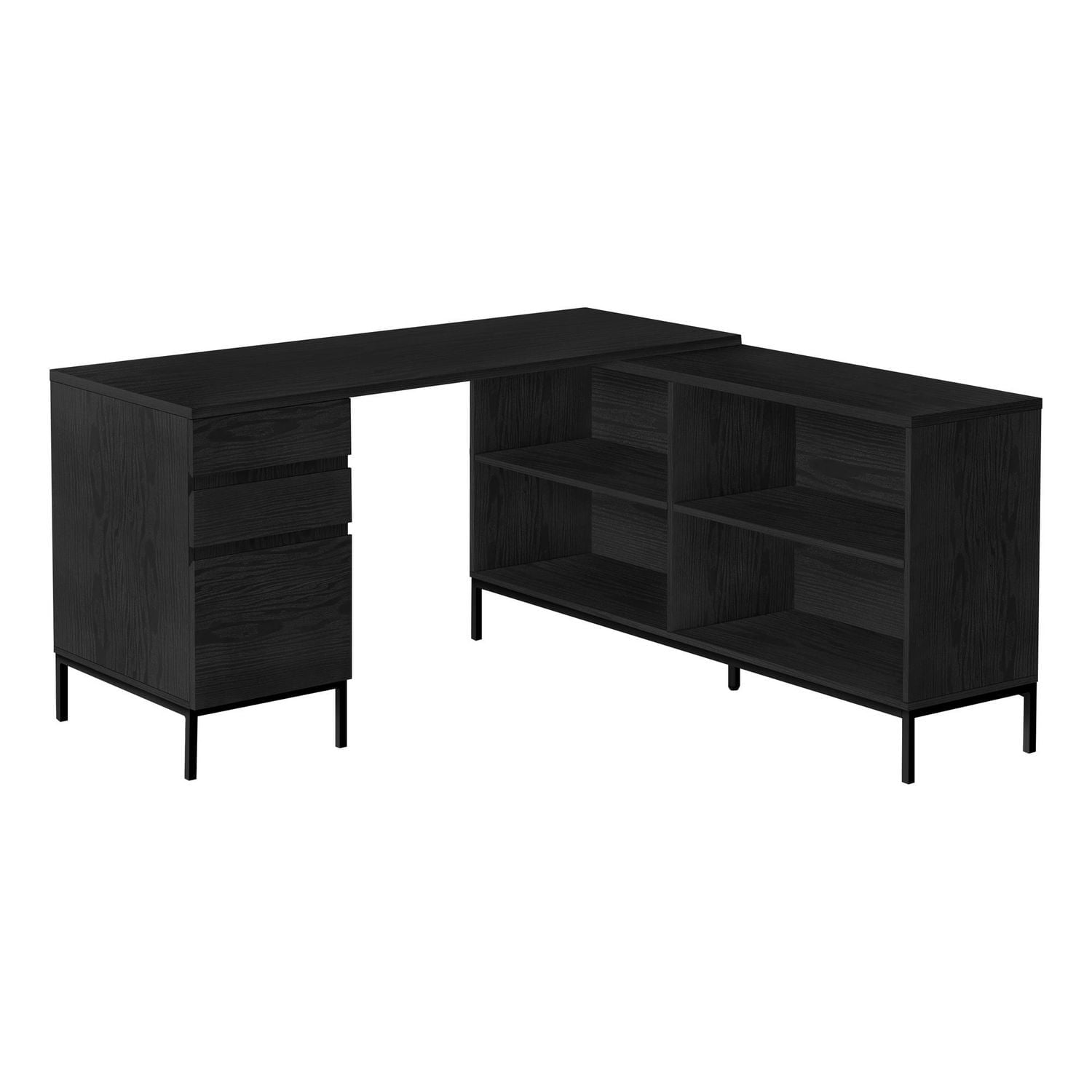 Monarch Specialties Computer Desk, Home Office, Corner, Storage Drawers, 60"l, L Shape, Work, Laptop, Metal, Laminate, Black, Contemporary, Modern