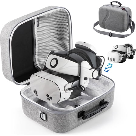 STARTRC Hard Case for Meta Quest 3/3S/Quest 2, Shockproof Waterproof Travel Storage for VR Headset, Controllers & BOBOVR/Kiwi Head Strap, Portable Protective Bag with Mesh Pocket & Soft Lining for Al