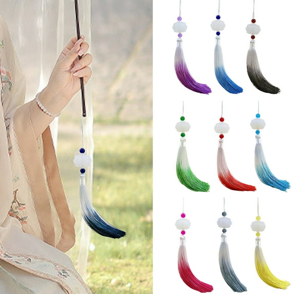 Wirlsweal Tassel Pendant with Lanyard Gradient No Shedding Fade-resistant Anti-Lost DIY Double-sided Lotus Han Chinese Clothing Tassel Ear for Fan