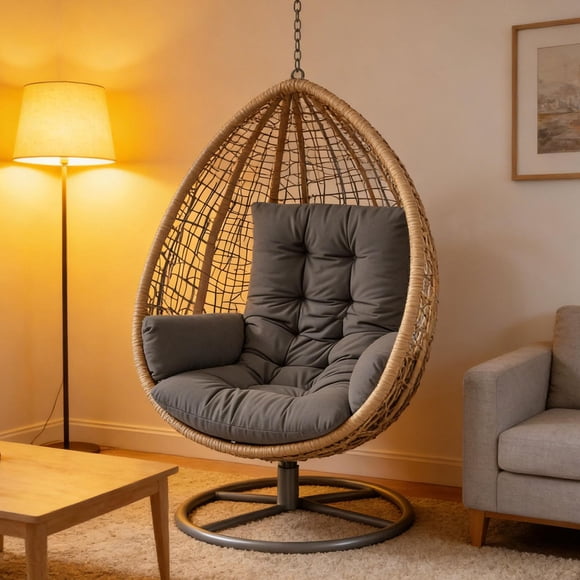 Cojín para silla columpio estilo bohemio, cojín para asiento de columpio de jardín, cojín para silla huevo, cojín colgante para exterior Gris oscuro