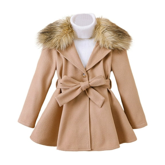 Hrsba Kids Medium To Long Woolen Jacket Kids Fashionable Solid Color Outerwear Girls Winter Down Collar Solid Color Long Sleeve Outerwear