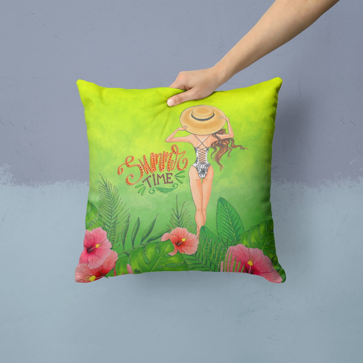 Carolines Treasures BB7455PW1414 Summer Time Lady in Swimsuit Fabric Decorative Pillow
